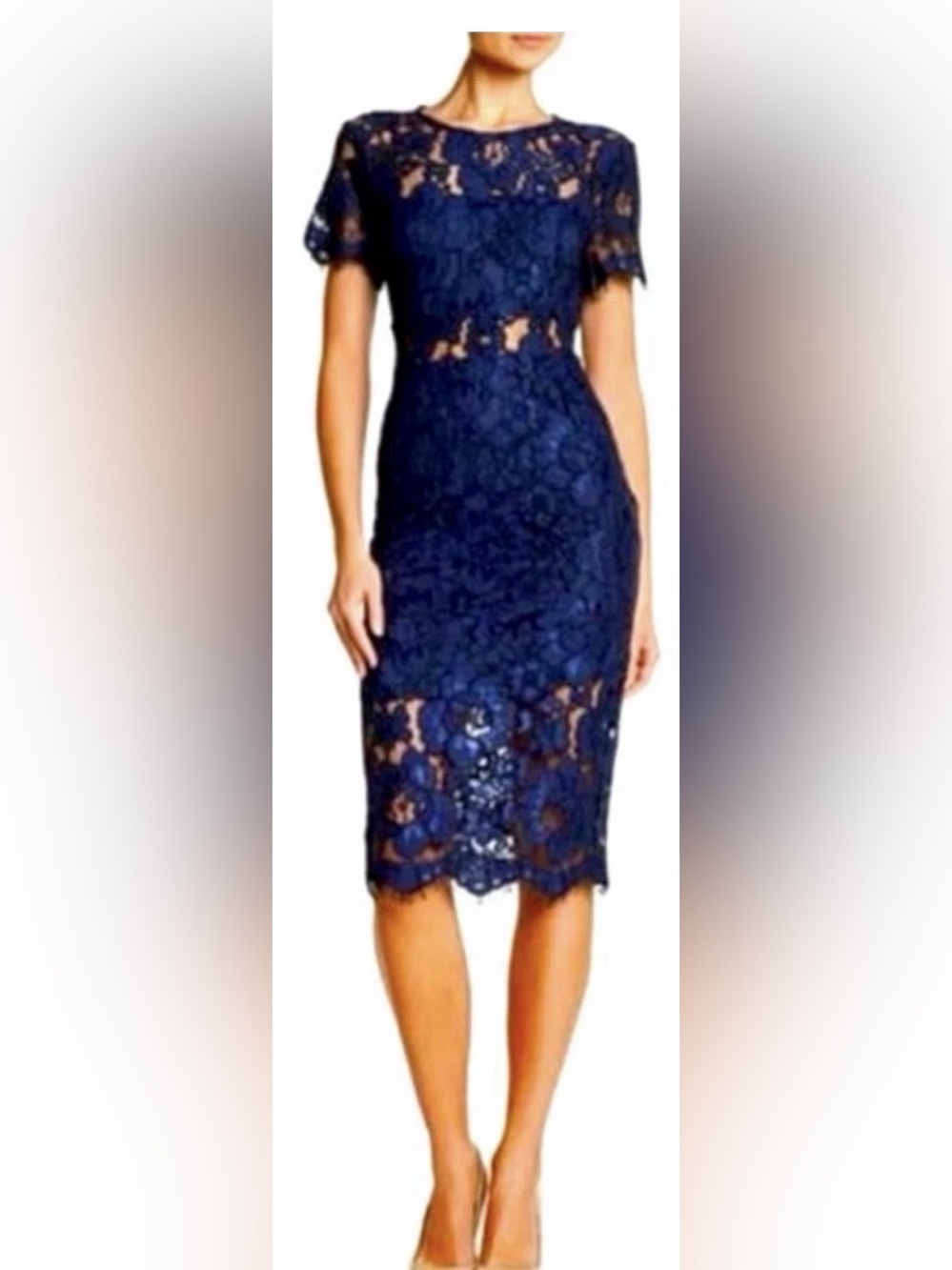 NSR Royal Blue Cap Sleeve Peekaboo Lace Midi Dress Size Small - C61-022